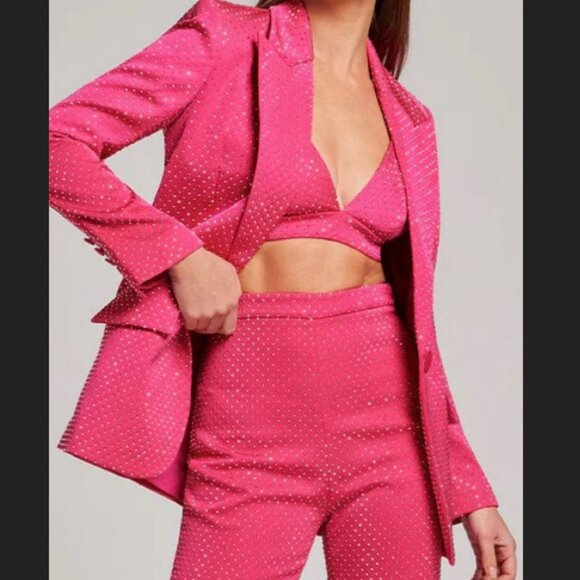 *NEW Nadine Merabi Pink Rhinestone Blazer Bralette & Pant Suit - Picture 1 of 10